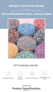 Detailed view of 2.5mm colorful frosted glass seed beads in clear plastic storage jars