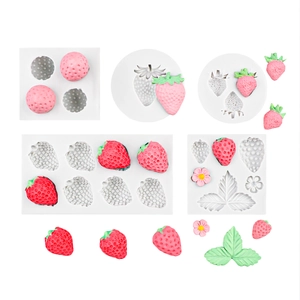 DIY silicone strawberry candle molds with detailed leaf patterns for gypsum and chocolate
