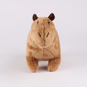 Close-up of soft brown capybara plush toy with detailed fur texture and realistic design