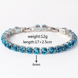 Detail view of 6mm blue cubic zirconia tennis bracelet showing size and weight specs