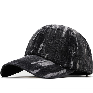 Distressed Washed Denim Baseball Cap Retro Vintage Frayed Hole Design Curved Brim Adjustable Sun Hat For Men Women
