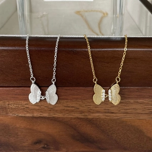 925 Sterling Silver Butterfly Pendant Necklace With Zircon Minimalist Delicate Jewelry For Women