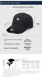 Size chart for cotton baseball cap showing 56-60cm circumference and polar bear design