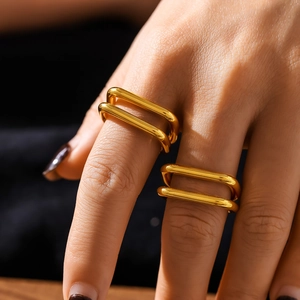 Minimalist double-layered U-shaped open ring in 18K gold plated titanium steel for women