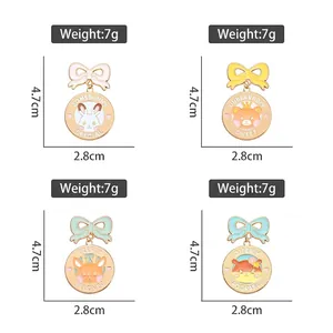 Set of four cartoon animal enamel pins featuring rabbit and bear with candy bow accents