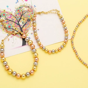 Three-color 18K gold plated beaded bracelets in gold silver and rose gold with lobster clasp