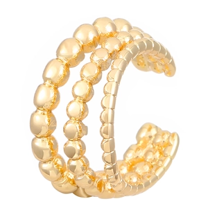 Three-layer beaded gold ear cuff with a modern C-shaped clip-on design for non-pierced ears