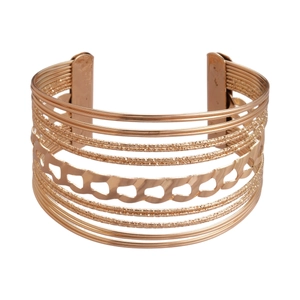 Bohemian multi-layer hollow geometric open cuff bracelet in polished rose gold finish