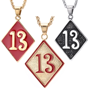 Retro Stainless Steel Rhombus Pendant Necklace Enamel Number Thirteen One Percent Symbol Biker Punk Jewelry For Men