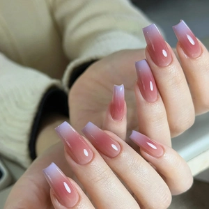Coffin Vorm Kunstnagels Roze Paars Verloop Glinsterend Glanzend Kunstmatige Valse Vingernagels Voor Vrouwen Elegant