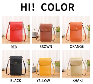 Mini sacs bandoulière pour téléphone en six couleurs avec bouton pression en métal