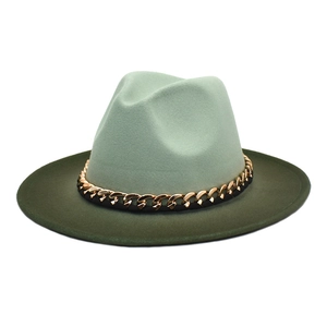 Chapeau fedora dégradé vert menthe et olive avec chaîne dorée pour hommes et femmes