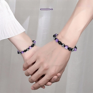 Handcrafted triple protection bracelet with 8mm natural amethyst and obsidian beads