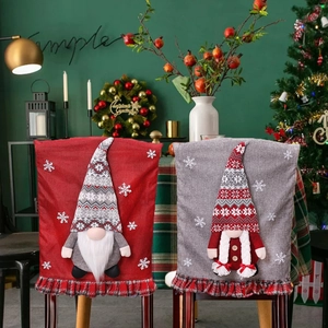 Housses De Chaise De Noël Gnome 3D Tissu En Lin Décoration Salle À Manger Maison Fête Ornement Festif