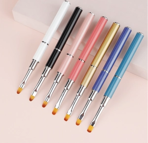 Set of 7 multi-colored dual-headed nail art brushes with flat orange gradient synthetic hair