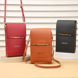 Women’s mini crossbody phone bag with multi-layer zippers in red, orange and black