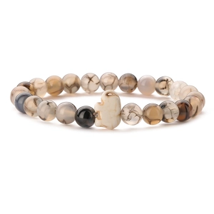 Handmade elastic elephant bracelet with mixed natural tiger eye and agate beads