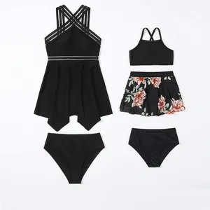 Costume Da Bagno Coordinato Madre E Figlia Stampa Floreale Tankini Rete Halter Vita Alta Costumi Da Bagno Donne Ragazze