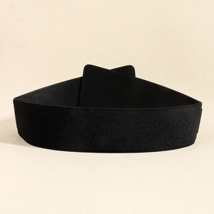 Elastic wide black waist belt for women with faux leather buckle for coats and winter dresses