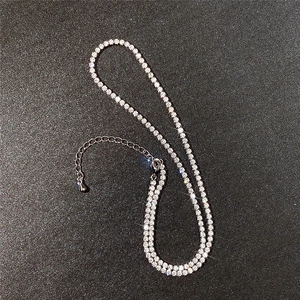 Detail of multi-layered silver necklace with AAA zircons and adjustable lobster clasp