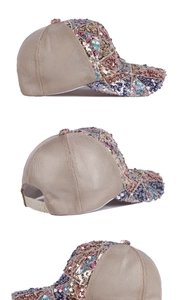 Detail of glitter sequins and breathable mesh back on this adjustable sun baseball cap