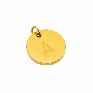 Polished gold circular stainless steel letter A pendant with hanging ring for DIY jewelry