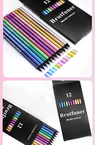 Metallic colored pencils set of 12 by Brutfuner with black wood and shimmering finish