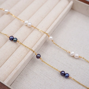 Freshwater Pearl Bracelet Handmade Wire Wrap Titanium Steel Chain Adjustable Minimalist Jewelry For Women