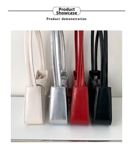 Seitenansicht minimalistischer PU-Leder Schultertaschen in Beige, Silber, Rot und Schwarz