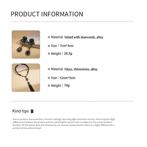 Detailed view of vintage crystal drop necklace and earring set with product dimensions