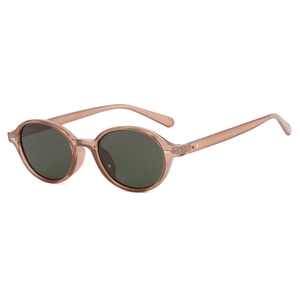 Occhiali da sole ovali vintage con montatura ambra trasparente e lenti verde scuro