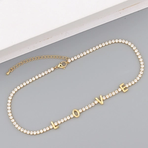 Sparkling 18K gold plated LOVE letter necklace with zircon pavé setting for women