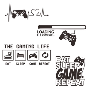 Set of 4 black and white vinyl game controller wall stickers for bedroom decoration