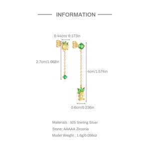 Detailed size specifications for 925 sterling silver golden pineapple drop earrings