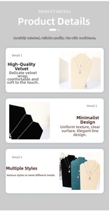 L-shaped jewelry display stands in velvet and linen textures for necklace organization