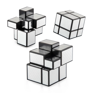 Professional 3x3 mirror cube puzzle with silver brushed finish in various states