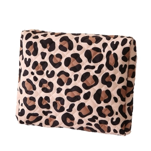 Quilted leopard print makeup bag for women, portable multi-functional storage pouch