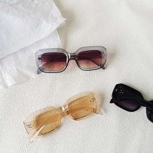 Trendy square oversized sunglasses in gray gradient, yellow, and black colors