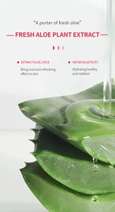 Macro shot of fresh aloe leaves with flowing water showing hydrating skincare ingredients