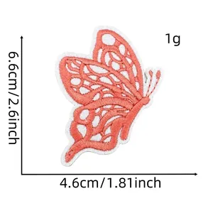 Detailed size measurement of pink ribbon butterfly embroidery patch with dimensions