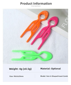 Detailed size and 4g weight display for three 9cm U-shaped colorful hair sticks