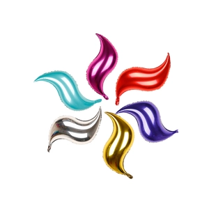 Colorful S-shaped streamline aluminum film balloons in metallic magenta, gold, and silver