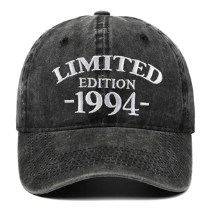 Detailed embroidery of LIMITED EDITION 1994 on washed dark gray cotton baseball cap