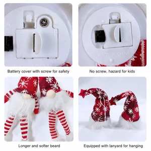 Gnomo di Natale luminoso in peluche con base a LED a batteria e cordino da appendere