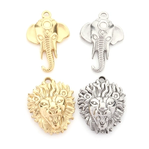 Vintage stainless steel lion and elephant animal head pendants in gold and silver finish