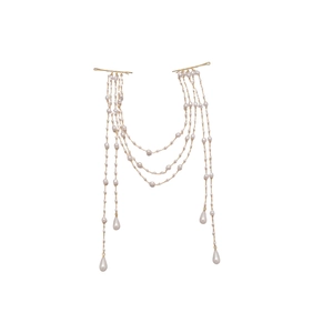 Elegant gold pearl tassel hair clip set with long multi-layer hanging bead chains