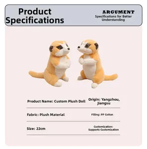 Detailed view of two plush meerkats showing the 22cm size and high quality soft fabric texture