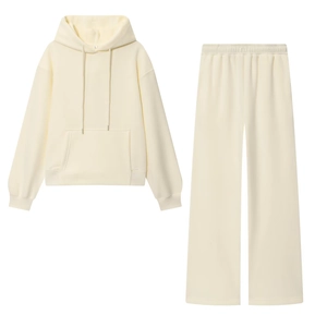 Ensemble deux pièces pour femme avec sweat à capuche et pantalon large blanc crème