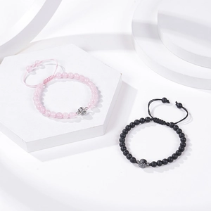Paar-Armbänder mit 100 Sprachen Projektion Ich liebe dich in Rosa und Schwarz Steinperlen