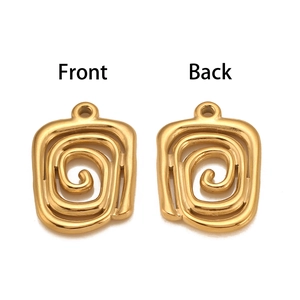 Golden stainless steel square spiral charms with Front and Back view for jewelry making